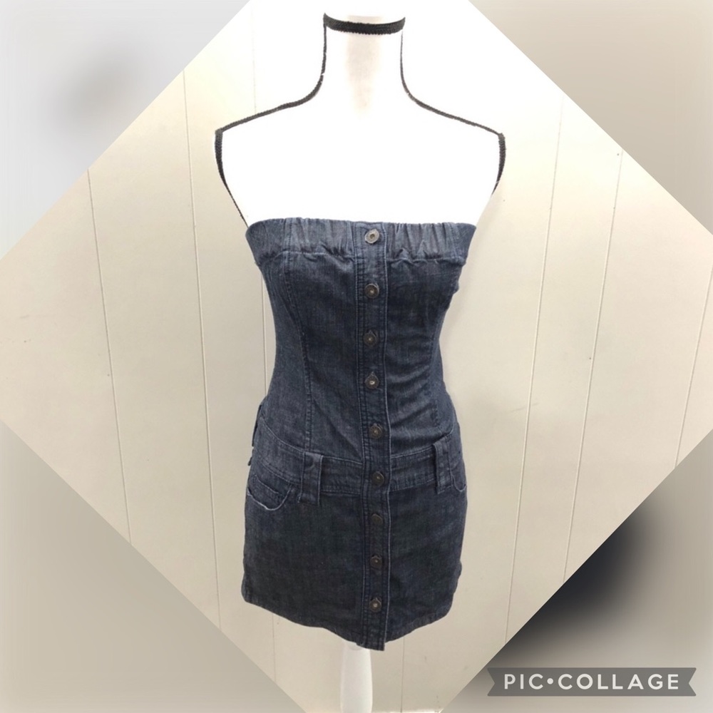 GUESS Sz Small Strapless Button-Up Denim Dress